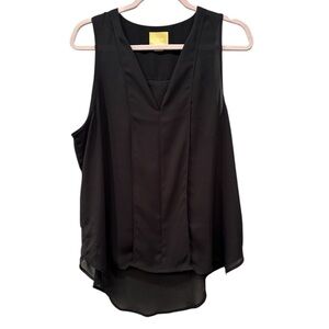 Maeve Black Sleeveless V Neck  Blouse Tank High Low Hem Career Capsule Sz 12